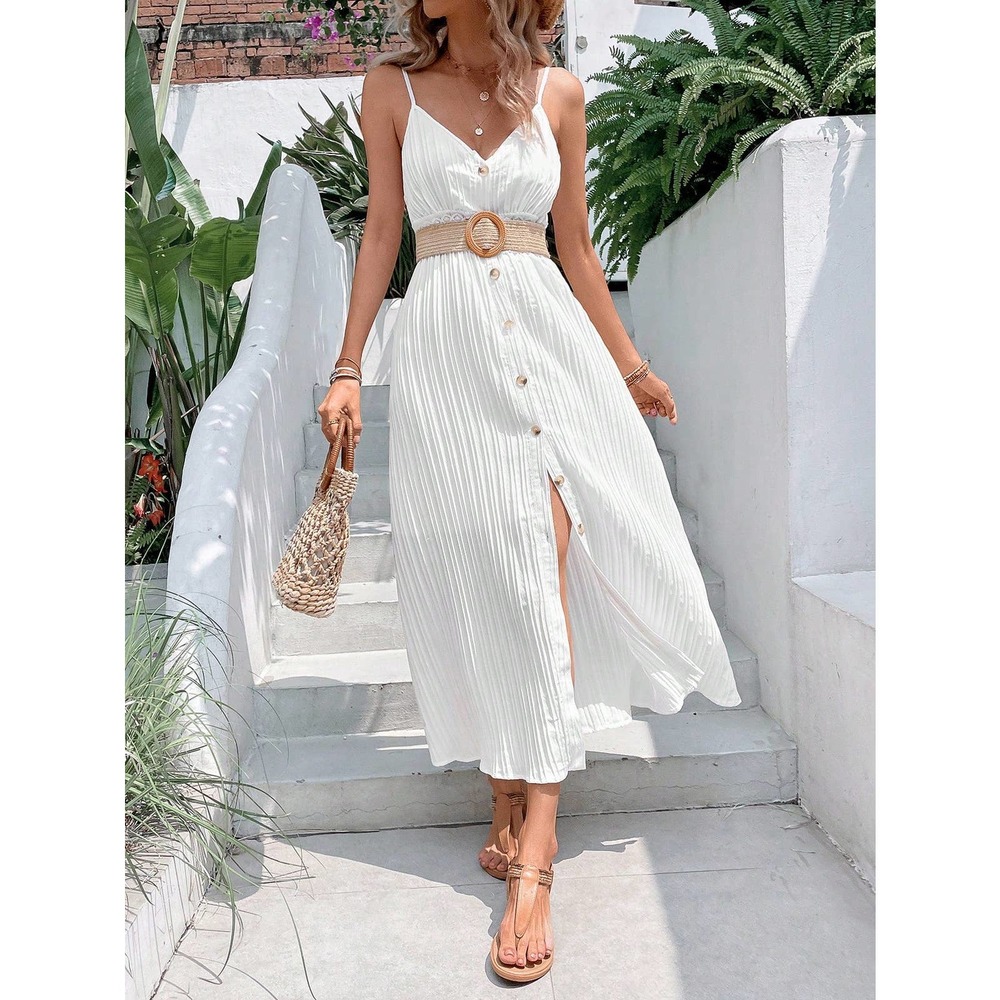 boho cottagecore Button down Cami midi Dress white - Picture 2 of 3